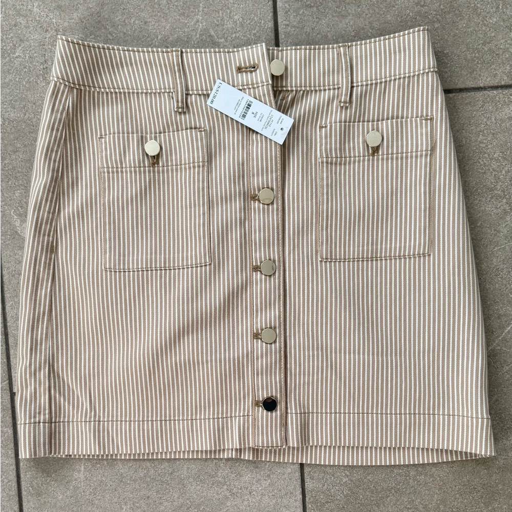 White House Black Market Beige Striped Mini Skirt